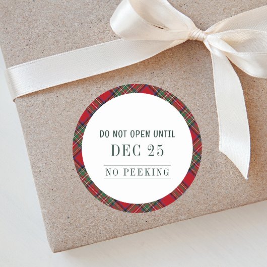 Rustic Plaid Kerst Rood Groen Stewart Tartan Ronde Sticker