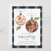 Rustic Plaid Kerstmis 2 Huisdieren Foto's Tartan Feestdagenkaart (Voorkant)