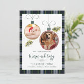 Rustic Plaid Kerstmis 2 Huisdieren Foto's Tartan Feestdagenkaart (Staand voorkant)
