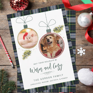 Rustic Plaid Kerstmis 2 Huisdieren Foto's Tartan Feestdagenkaart