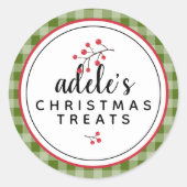 Rustic Plaid Kersttraktaties Persoonlijk Ronde Sticker (Voorkant)