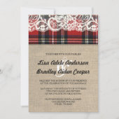 Rustic Plaid Lace Country Wedding Uitnodiging (Voorkant)