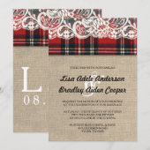Rustic Plaid Lace Country Wedding Uitnodiging (Voorkant / Achterkant)