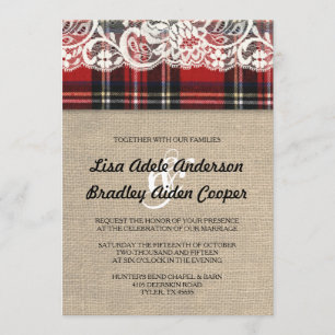 Rustic Plaid Lace Country Wedding Uitnodiging