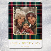 Rustic Plaid Liefde Vrede Vreugde Foto Kerstmis Folie Feestdagenkaart