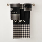 Rustic Plaid Monogram Beer | Black Cream White Bad Handdoek (Insitu)