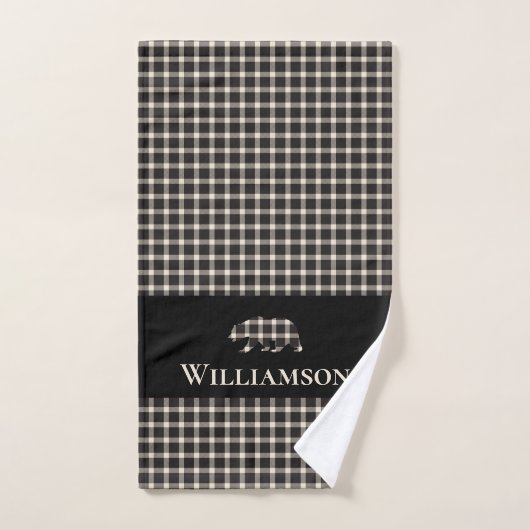 Rustic Plaid Monogram Beer | Black Cream White Bad Handdoek (Handdoek)