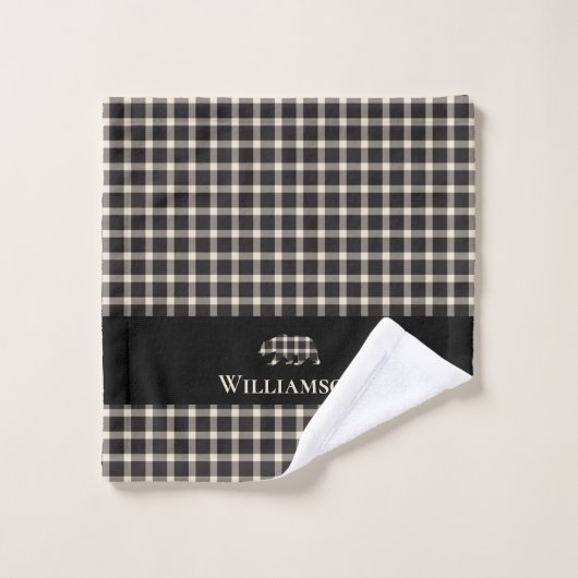 Rustic Plaid Monogram Beer | Black Cream White Bad Handdoek (Wasdoekje)
