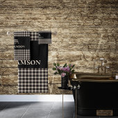 Rustic Plaid Monogram Beer | Black Cream White Bad Handdoek