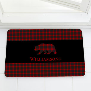 Rustic Plaid Monogram Beer   Buffalo Red Black Badmat