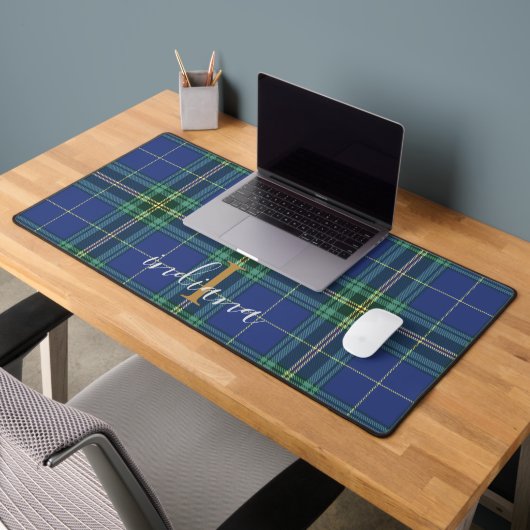 Rustic Plaid Monogram Blauw Klassiek Tartan Bureaumat (Kantoor 2)