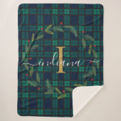Rustic Plaid Monogram Kerstkrans Tartan Sherpa Deken (Voorkant)