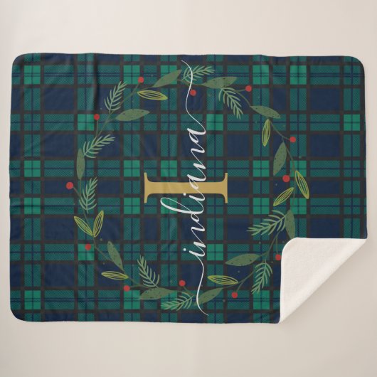 Rustic Plaid Monogram Kerstkrans Tartan Sherpa Deken (Voorkant (horizontaal))
