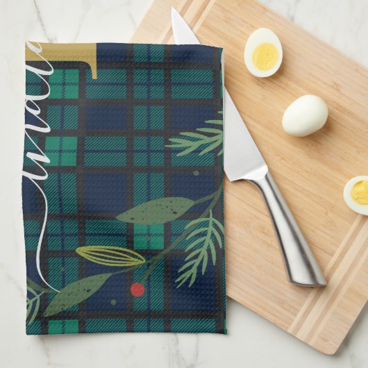 Rustic Plaid Monogram Script Krans Tartan Theedoek (Quarter Fold)