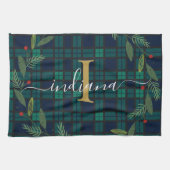 Rustic Plaid Monogram Script Krans Tartan Theedoek (Horizontaal)