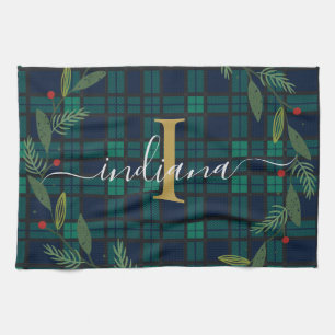 Rustic Plaid Monogram Script Krans Tartan Theedoek