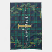 Rustic Plaid Monogram Script Krans Tartan Theedoek (Verticaal)