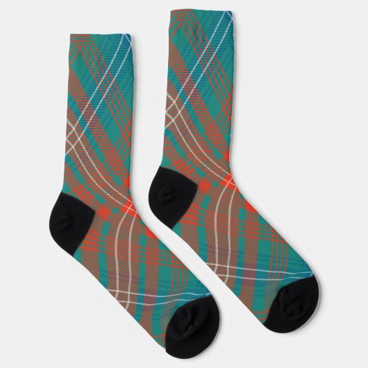 Rustic Plaid Orange Turquoise Wilson Tartan Sokken (Rechts)