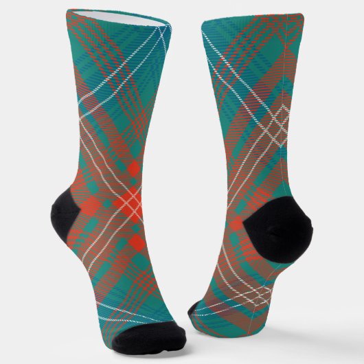 Rustic Plaid Oranje Turquoise Wilson Tartan Sokken (Gebogen)