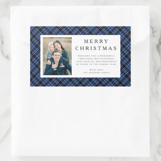 Rustic Plaid Photo Christmas Rechthoekige Sticker (Tas)