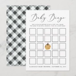 Rustic Plaid Pompoen Baby Shower Bingo Kaart