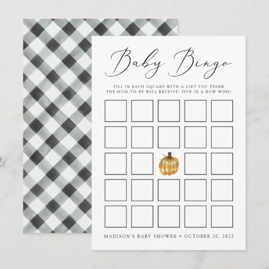 Rustic Plaid Pompoen Baby Shower Bingo Kaart (Voorkant / Achterkant)
