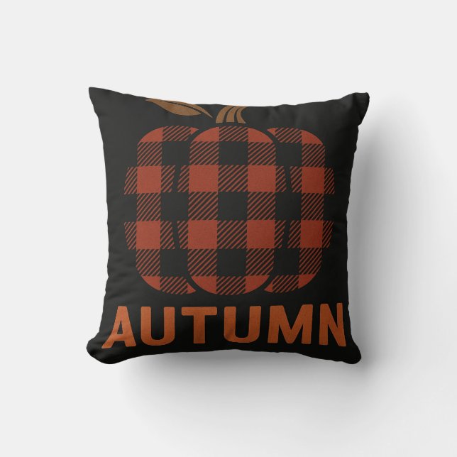 Rustic Plaid Pumpkin Pillow – Farmhouse Fall Style Kussen (Voorkant)