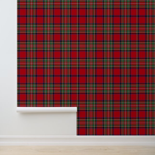 Rustic Plaid Red and Green Stewart Tartan Behang (Applicatie)