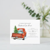 Rustic Plaid Red Truck Kerstfeest Uitnodiging (Staand voorkant)