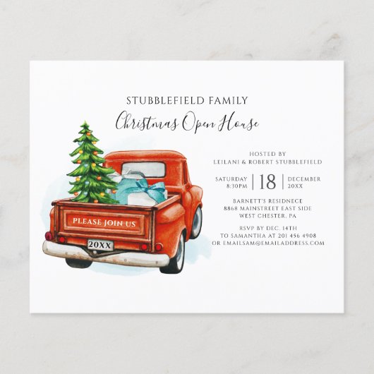 Rustic Plaid Red Truck Kerstfeest Uitnodiging (Voorkant)