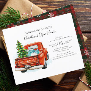 Rustic Plaid Red Truck Kerstfeest Uitnodiging