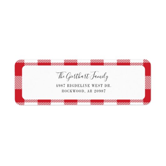 Rustic Plaid Red White Gingham Retouradres Etiket (Voorkant)