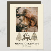 Rustic Plaid Reindeer Trees Holiday Card Feestdagenkaart (Voorkant / Achterkant)