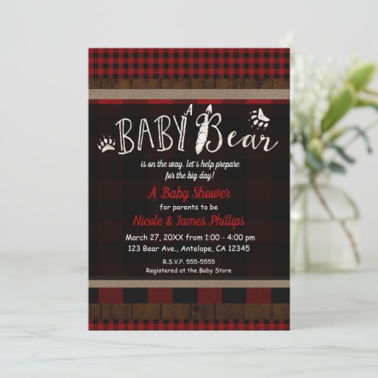 Rustic Plaid Rode Baby Beer Baby shower Unisex Kaart (Staand voorkant)