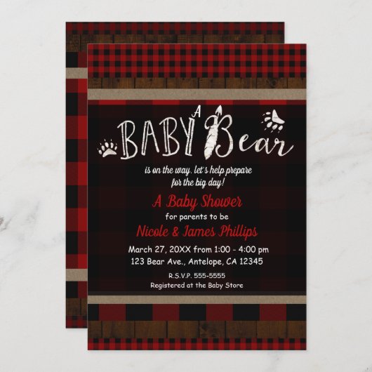 Rustic Plaid Rode Baby Beer Baby shower Unisex Kaart (Voorkant / Achterkant)