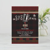 Rustic Plaid Rode Babybeer Eerste 1e Verjaardagsfe Kaart (Staand voorkant)