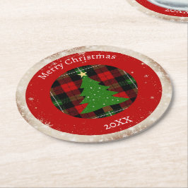 Rustic Plaid Snowflake  Ronde Kartonnen Onderzetter