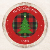 Rustic Plaid Snowflake  Ronde Kartonnen Onderzetter (Voorkant)