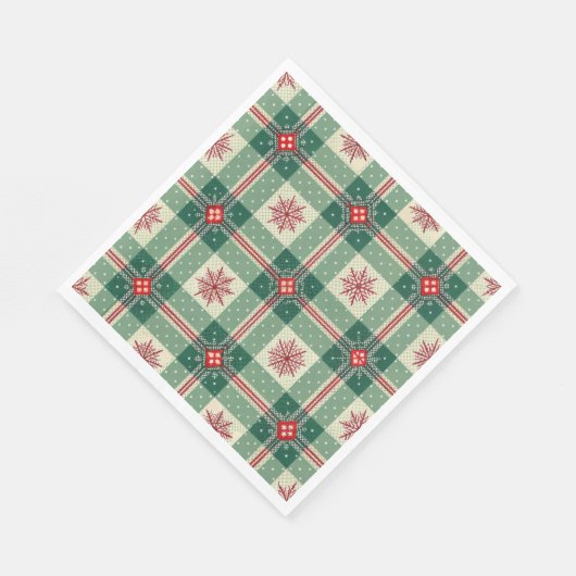 Rustic Plaid Snowflakes Green Holiday Pattern  Servet (Hoek)