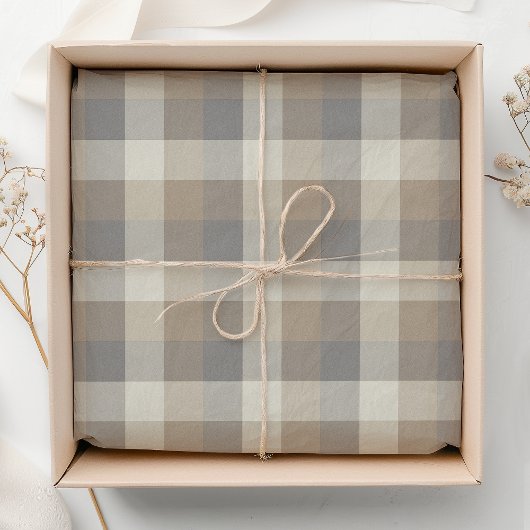Rustic Plaid Tan Grijs Ivoor Tissuepapier