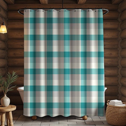 Rustic Plaid Turquoise Grijs Beige Douchegordijn