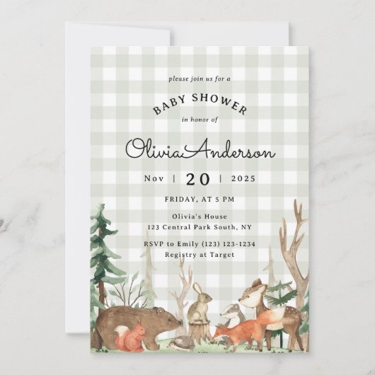 Rustic Plaid Winter Woodland Baby Shower Kaart (Voorkant)