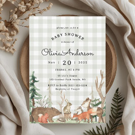 Rustic Plaid Winter Woodland Baby Shower Kaart