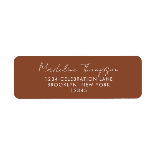 Rustic Plain Terracotta Script Retrun Adres Etiket (Voorkant)