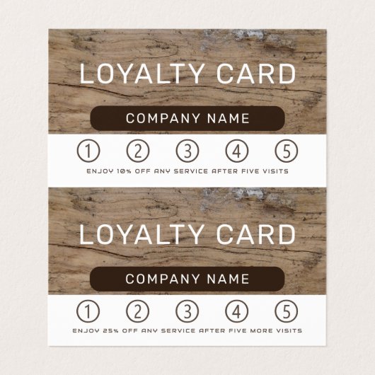 Rustic Plain Wood Double Loyalty Visitekaartje (Binnenkant ongevouwen)