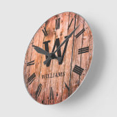 Rustic Planks Wood Custom Family Initiaal Farmhous Ronde Klok (Hoek)