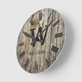 Rustic Planks Wood Custom Family Initiaal Farmhous Ronde Klok (Hoek)