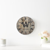 Rustic Planks Wood Custom Family Initiaal Farmhous Ronde Klok (Huis)