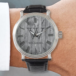 Rustic Planks Wood Custom Monogram Farmhouse Horloge