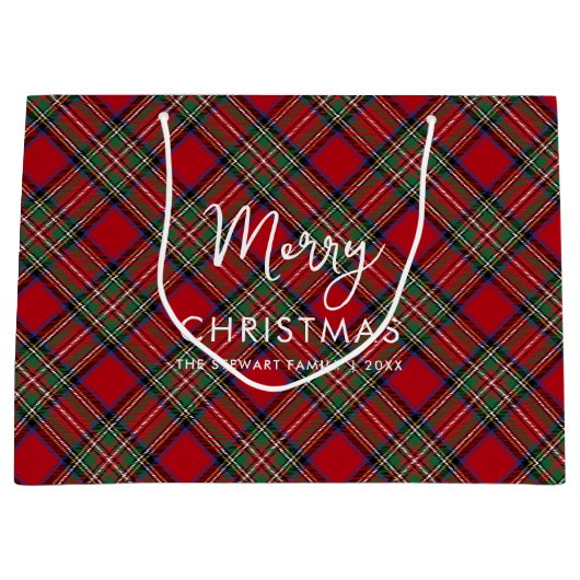 Rustic Playscript Christmas Stewart Tartan Groot Cadeauzakje (Voorkant)